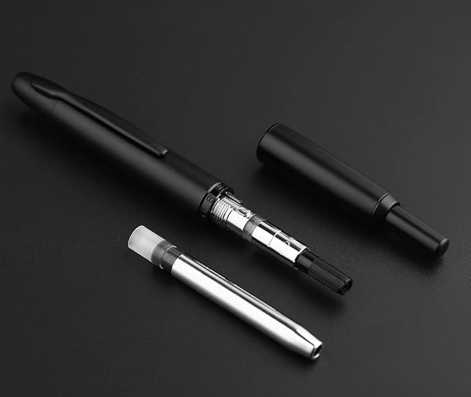 erofa Majohn A1 Press Fountain Pen with Box, Retractable Extra Fine Nib Metal Matte Black Ink Pen with Converter for Writing