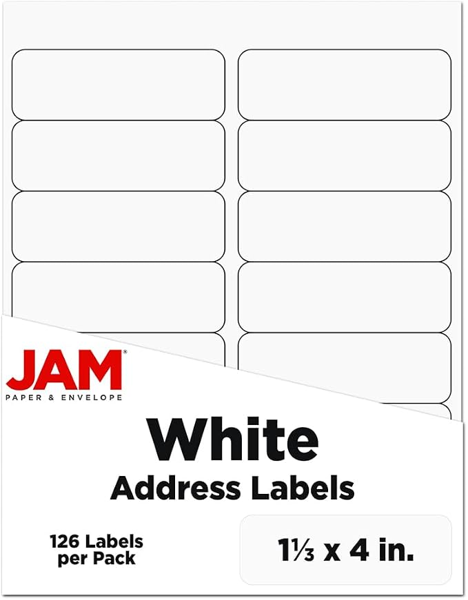 JAM PAPER Shipping Address Labels - Rectangular - 1 1/3 x 4 - White - 126/pack