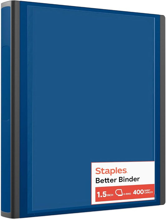 Staples Better View 1.5-Inch D-Ring Binder, Blue – Durable 3-Ring Binder with Clear Overlay for School & Office