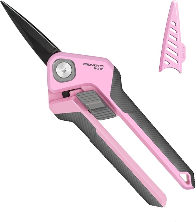PrunePro® Garden Scissors Precise Cuts for Women Lightweight Sharp Snip | German Stainless Steel Non-Stick Teflon Coating Blades Smooth Cut Anti-Slip Latch Arthritis Friendly for Bonsai Rose Flower