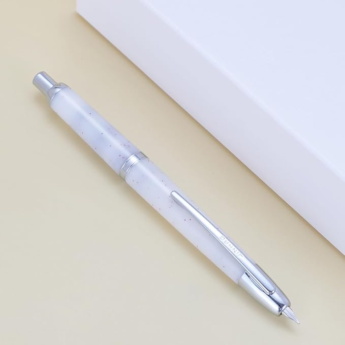 Jinhao 20 Press Retractable Fountain Pen Fine Nib with Converter Resin Writing Gift Pen, White Snow with Silver Clip
