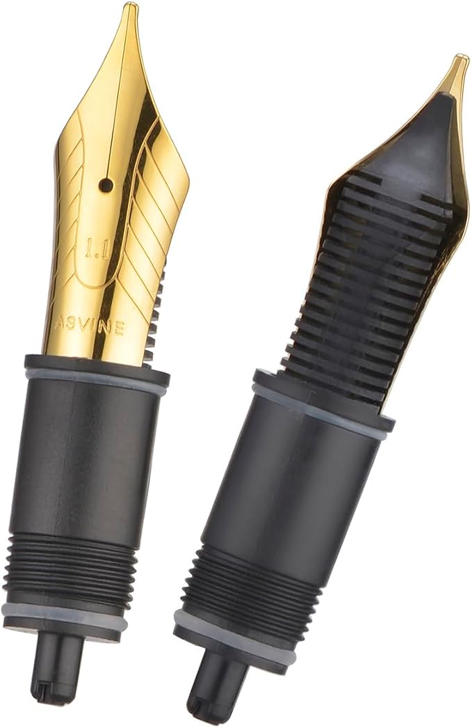 Asvine Set of 2 Number 8 Fountain Pen Replacement 1.1 Stub Nib - Compatible with C2000, V800 and C80- Gold
