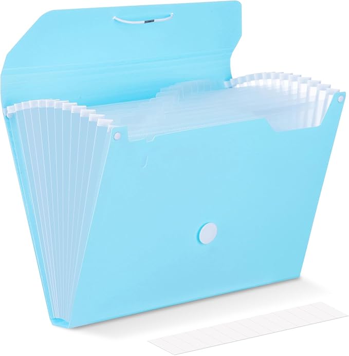 Comix Accordion File Organizer, 13 Pocket, Blue | Expanding File Folder, A4/Letter Size Documents, Includes Labels, For Office, Home, School