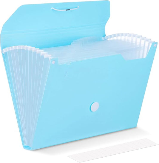 Comix Accordion File Organizer, 13 Pocket, Blue | Expanding File Folder, A4/Letter Size Documents, Includes Labels, For Office, Home, School