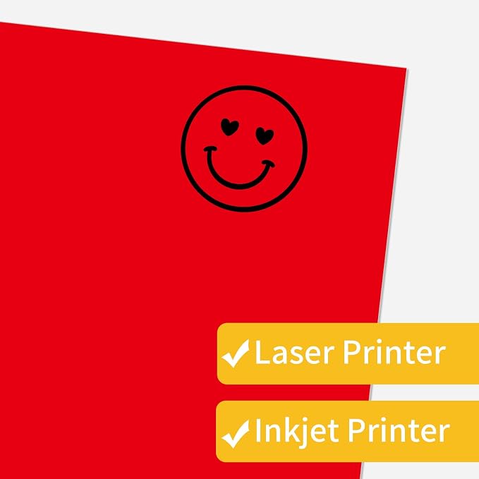 Matte Red Printable Sticker Paper, 25 Sheets Printable Sticker Paper, Laser/Inkjet Printing- Letter Size (8.5" x 11")
