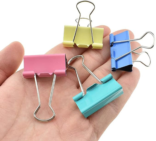 HAHIYO Binder Clips Paper Clamps Spring Steel Sturdy Medium 1.26 inches Width 0.39 Inch Capacity No Sharp Edges Heavy Duty Tight Grip Reusable Color Metal Bright Finish for Home Office School 17 Pack