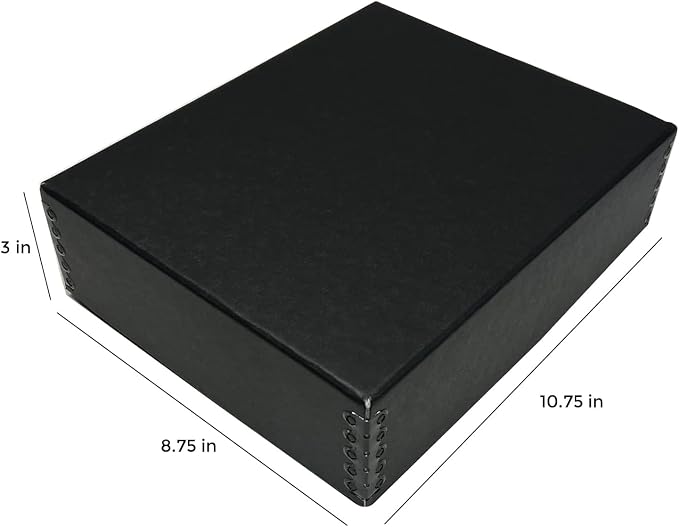 Lineco Drop Front Archival Storage Box, 8.75x10.75x3 in, Black, 2 Pack | Acid-Free with Metal Edge, Preserves Picture Longevity, Organize Photos, Newspapers, Prints, Documents, Crafts, DIY