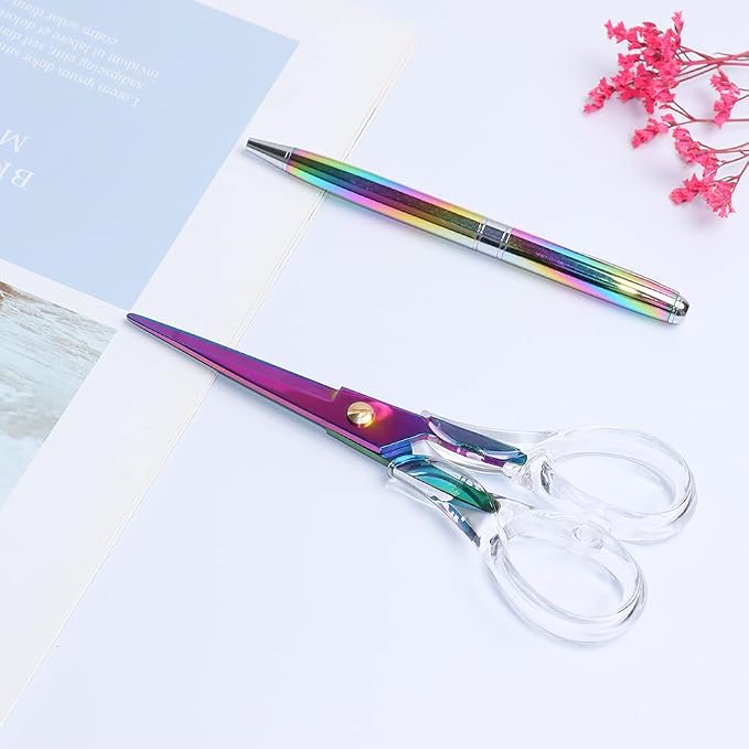 Aesthetic Clear Acrylic Scissors, 6.3" Craft Shears with Aurora Sharp Stainless Steel Blades for Home Office & School, Cute Stationery Tools for Bullet Journaling, Scrapbooking & Gift Wrapping