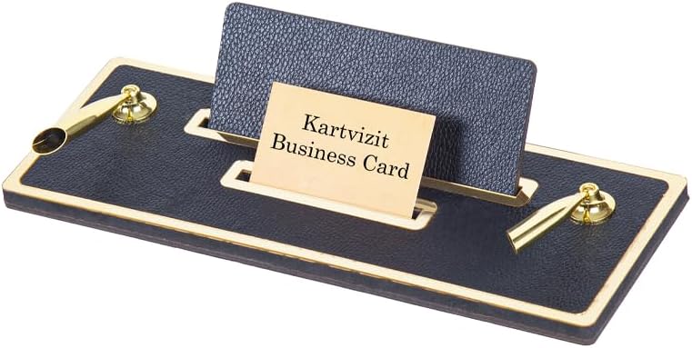 Vesta Bonded Leather Executive Desk Set – 10-Piece Luxury Desk Organizer with Desk Mat, Name Plate, Pen Set & Office Accessories (Wood & Leather Design)