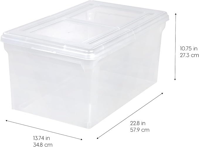 IRIS USA 5-Pack 44 Qt. Letter File Box with Hinged Lid, Clear | Protect important documents, letter and legal files with secure storage for home offices, moving, and long-term organization