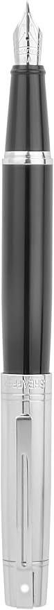 Sheaffer 300 Glossy Black Fountain Pen with Bright Chrome Cap, Chrome-Plated Trim, and Medium Nib