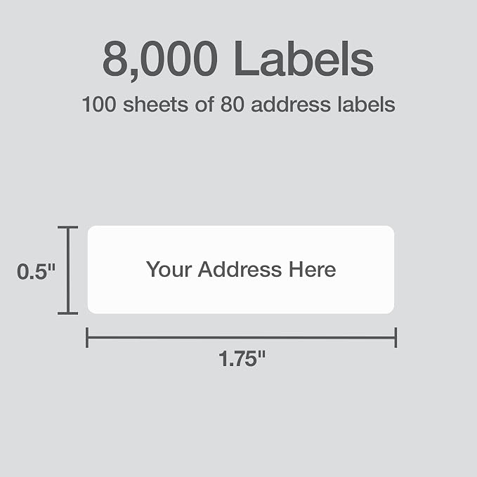 Redi-Tag 0.5" x 1.75" Address Labels, 8000 per Pack, White, Laser Printer Labels, 1/2" x1-3/4, Self-Adhesive, Permanent Stick, Smudge-Resistant, Perfect for Mailing, Office, and Home Use