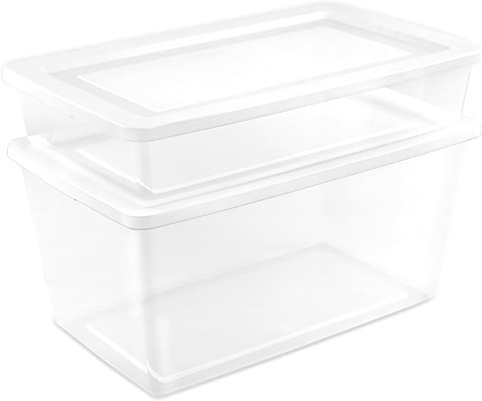 Sterilite 12-Pack 41 Quart Storage Box, Stackable Clear Plastic Bins with Snap-On Lids - Heavy-Duty Organizing Containers for Closet, Bathroom, and Office