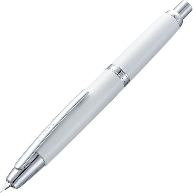 Jinhao 10 Press Fountain Pen with Box, Pearl White Retractable Fine Nib with Converter Set (Silver Clip)