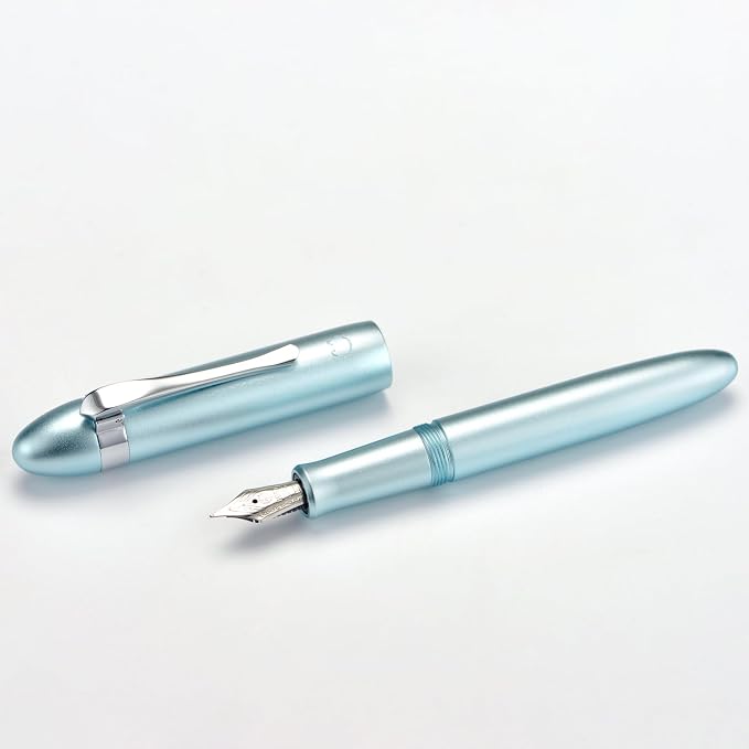 HONG DIAN M1 Fountain Pen Extra Fine Nib, Ice Blue & Submarine Shape Aluminium Short Mini Pocket Travel Pen