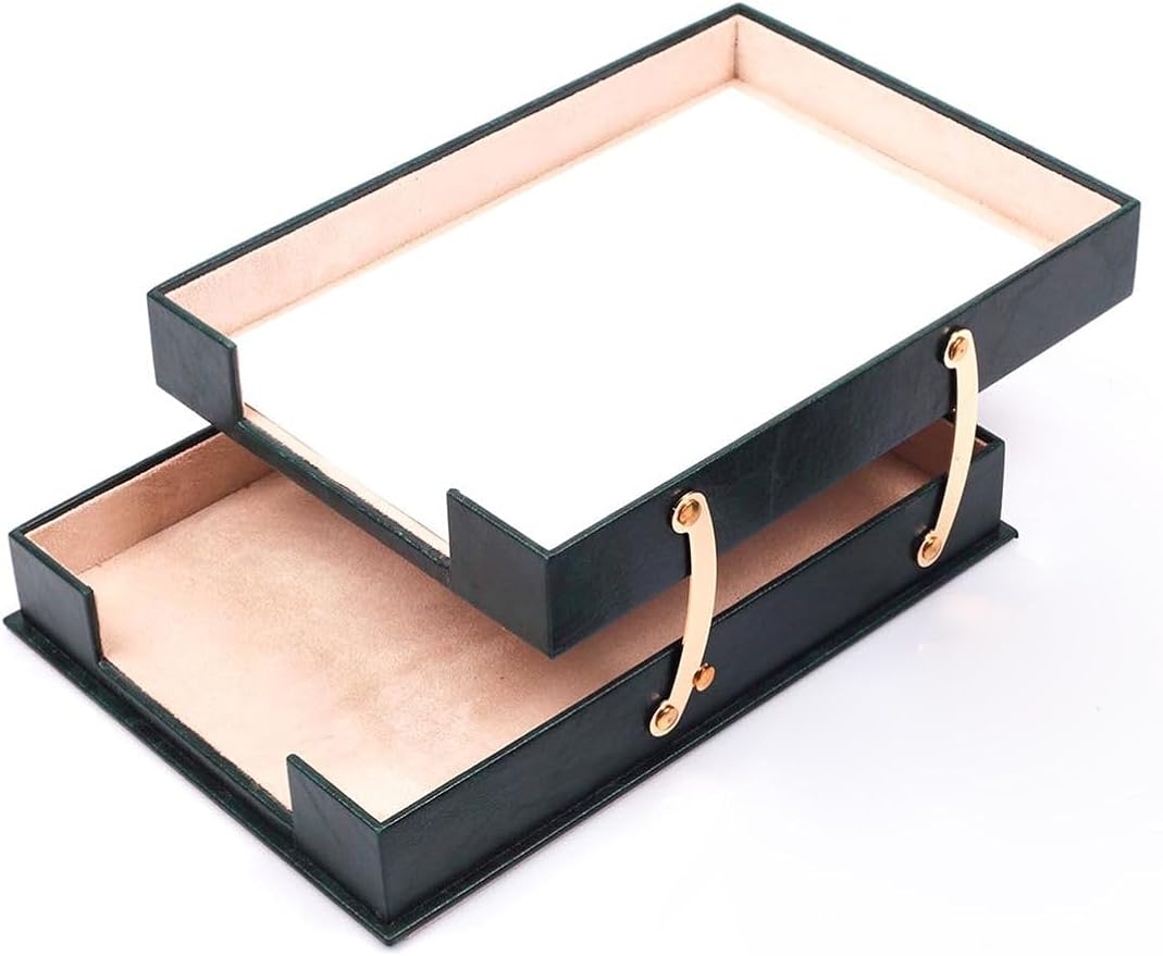 Luna Luxury Leather Desk Set for Men – 10 Piece Executive Office Desk Organizer Set with Document Tray, Desk Pad, Pen Holder, A5 Agenda with Fountain Pen Set – Multiple Color Options (Green)
