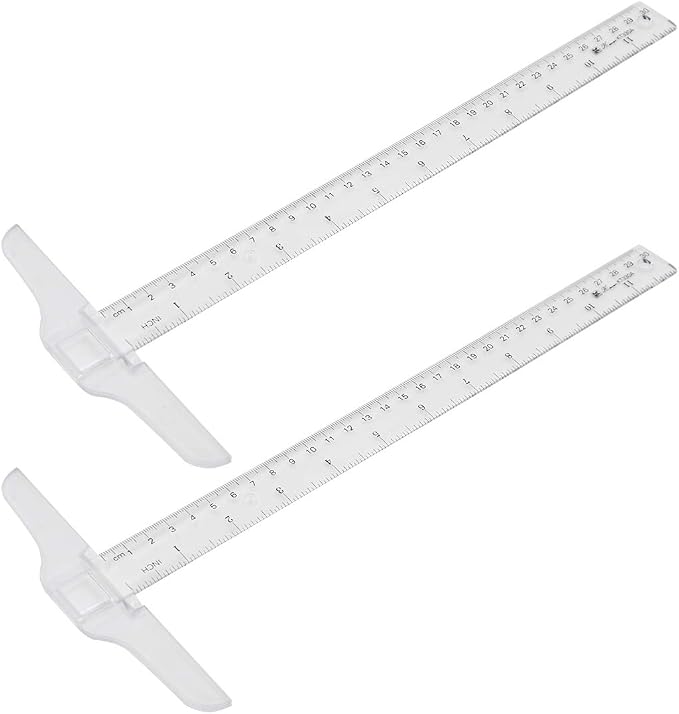 2Pcs Junior T-Square Plastic Transparent T-Ruler 30cm/ 12 Inch for Drafting & Art Framing