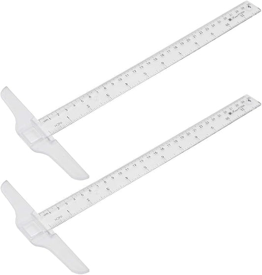 2Pcs Junior T-Square Plastic Transparent T-Ruler 30cm/ 12 Inch for Drafting & Art Framing