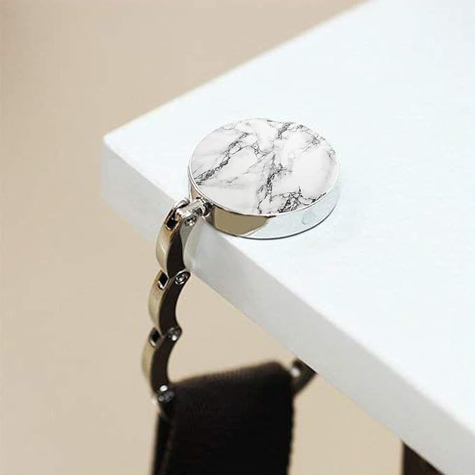 Foldable Purse Hook Womens Bag Table Desk Hanger (2pack W-PB Marble Hook)