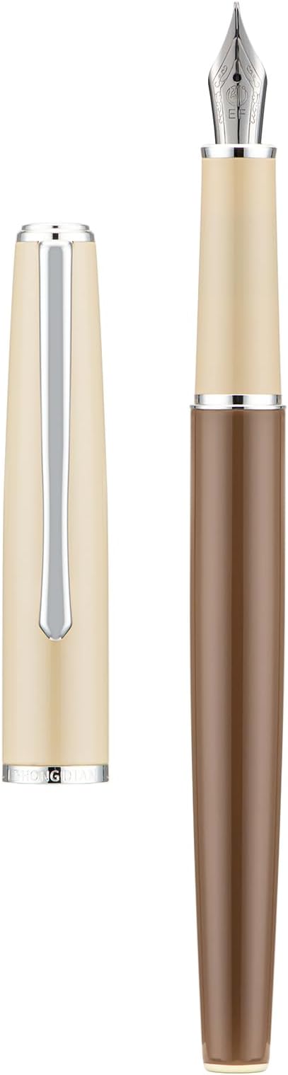 Asvine 920S Fountain Pen Brown Metal Pen, Steel Fine Point Classic Pen with Ink Converter