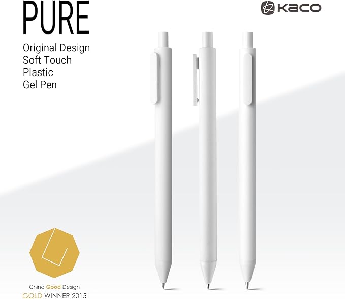 Kaco PURE White Gel Pens 0.7mm Fine Point Black Ink 10 Count, Quick Dry Smooth Writing, Aesthetic Office Supplies Refillable Retractable Low Center of Gravity