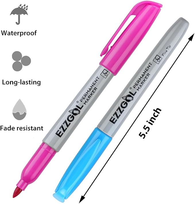 Ezzgol Permanent Markers Bulk, Permanent Marker Bulk Pack of 72, 12 Assorted Colors, Fine Point Permanent Markers For Adult Coloring as Office, School Supplies