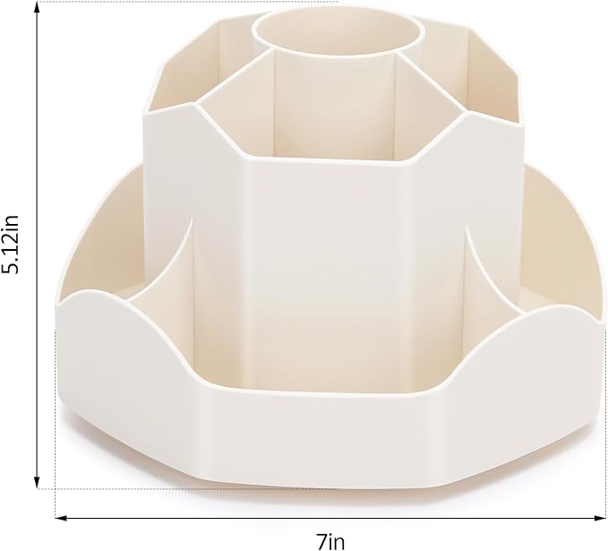 Zevemomo Pen Holder for Desk, 360 Degree Rotating Pencil Desk Organizer, Pen Organizer with 9 Slots, Large Capacity Pen Holder, Desktop Storage Stationery Supplies Organizer, Beige