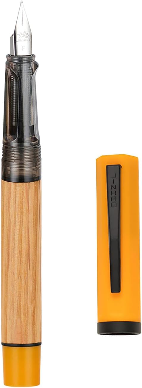 Jinhao 58 Natural Oak Wood Fountain Pen, Fine Nib Writing Pen (Turmeric) | Handcrafted natural oak wood pen with converter. Elegant executive gift for journaling, sketching & calligraphy.