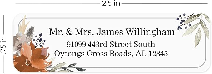 Indie Floral Rolled Address Labels/Roll of 500 Personalized Return Address Labels/Designer Return Address Stickers in Elegant Plastic Dispenser