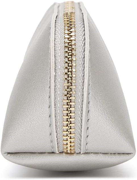 Pencil Case Small Pencil Pouch Slim (Pearl Silver, Faux Leather)