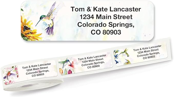 Colorful Images Personalized Mailing Address Labels | Fluttering Hummingbirds, 500 Count, Self-Adhesive, With Dispenser Labels, Customize with Name & Shipping Address