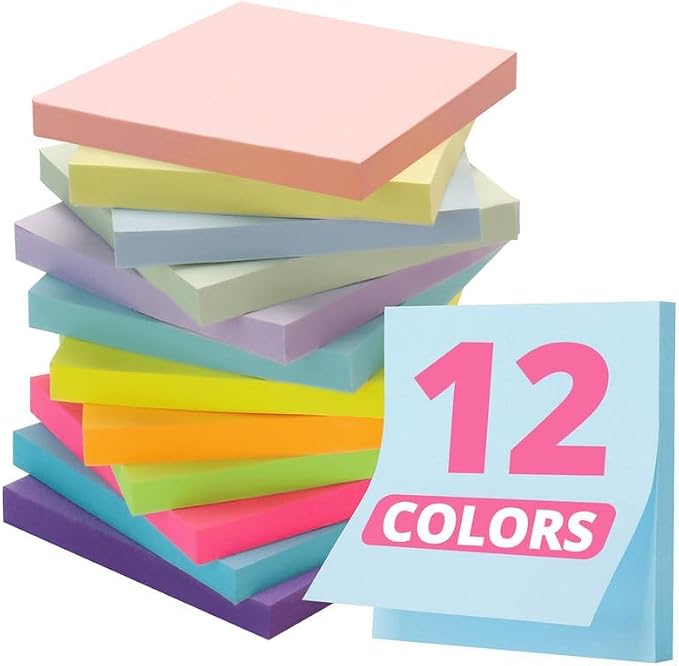 Sticky Notes, 12 Pads, 3x3 inches, Soft Pastel Self-Stick Note Pads, Perfect for Office, Study, and Daily Life Organization - Soft Pastel