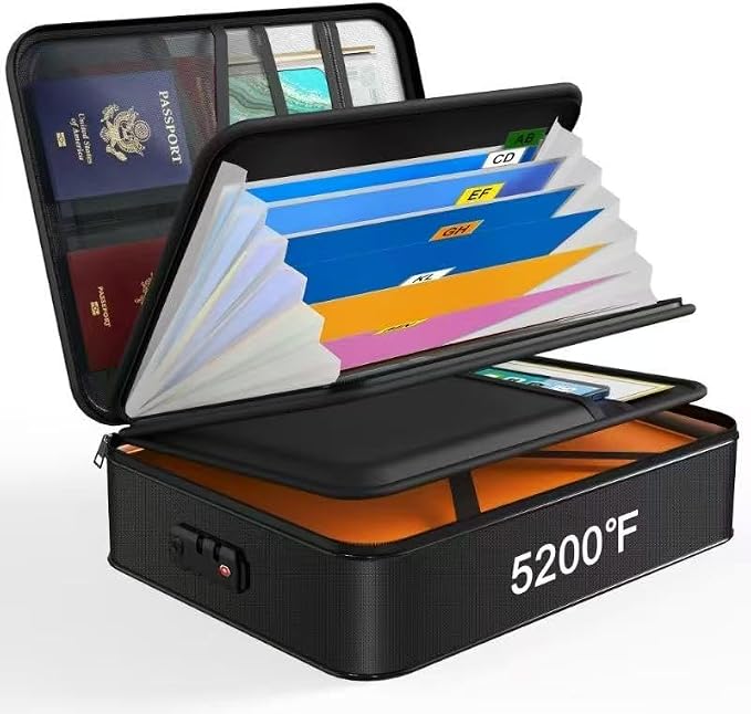 Noiposi Document Organizer with 5200℉ Heat Insulated,15.0"x11.0"x4.3" Water Resistant and Fireproof Document Box,Portable Home Travel Safe Storage Box for Important Documents,File | 5.0"x11.0"x4.3" Water Resistant Document Organizer ,Portable Home Trav...