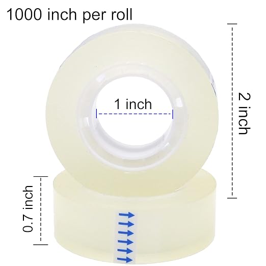 OWLKELA 12 Rolls Transparent Tape Refills, Clear Tape, All-Purpose Transparent Glossy Tape for Office, Home, School (Pack of 2)