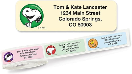 Colorful Images Peanuts Return Address Labels | Snoopy, 250 Count, Self-Adhesive (Dispenser/ Wiout Dispenser) , Customize with Name & Shipping Address