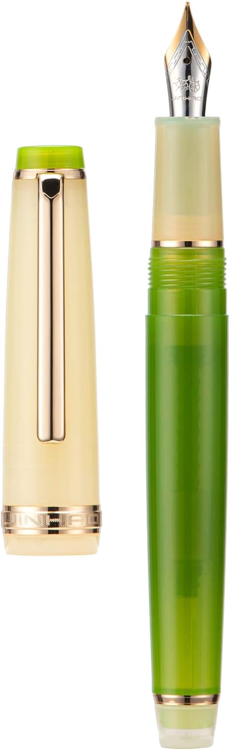 Jinhao 82 Acrylic Fountain Pen, Iridium Fine Nib with Ink Converter, Macaron Grass Green Contrast Color Classic Design Smooth Writing Pen (Gold Trim)