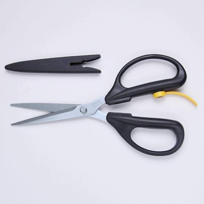 CANARY Spring Loaded Craft Scissors with Cover 7.2" [Long Blade], Made in JAPAN, Razor Sharp Japanese Stainless Steel Blade, Black