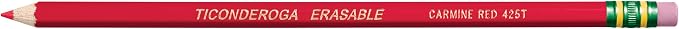 TICONDEROGA Erasable Checking Pencils, Pre-Sharpened with Eraser, Red, Pack of 2 (13901)