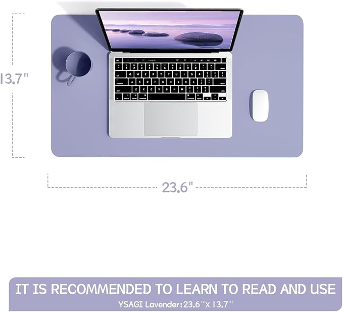 YSAGi Non-Slip Leather Desk Pad, Waterproof Laptop Computer Desk Keyboard Mat, Table Protector Blotter Mat, Large Mouse Pad for Office/Work/Home/Decor(Lavender, 23.6" x 13.7")