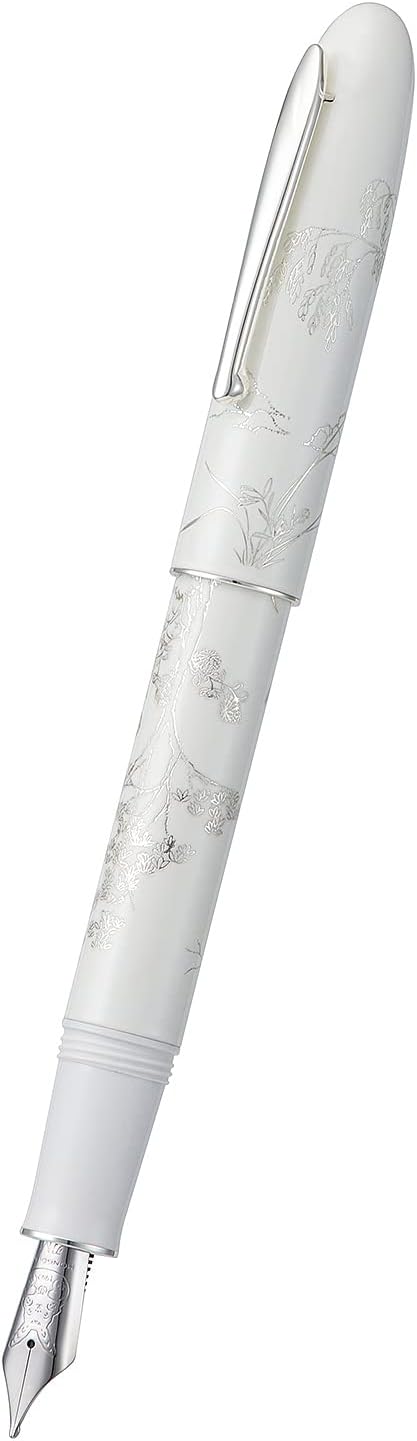HONG DIAN Hongdian N23 White Rabbit Fountain Pen, Iridium Extra Fine Nib Silver Trim, New Year Lucky Rabbit Carving Design, Smooth Writing Pen with Converter and Metal Pen Box Set