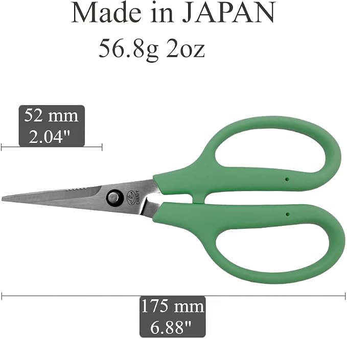 CANARY Japanese Craft Scissors with Wire Cutter 6.8", Soft Grip Handle, Sharp Japanese Stainless Steel Blade, Made in JAPAN, Green