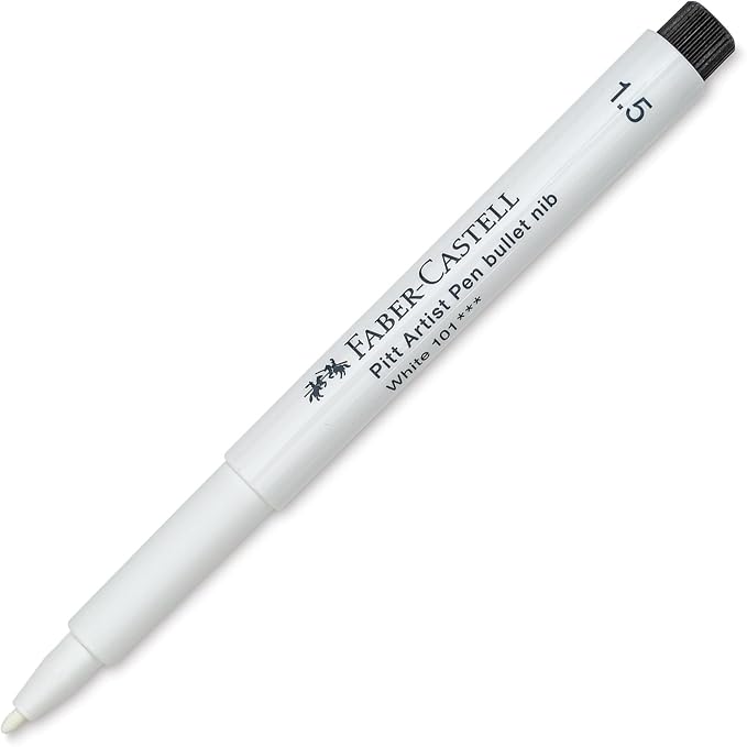 Faber-Castell Art & Graphic Pitt Artist Pen Bullet Nib 1.5 India Ink Pen, White, Single Pitt Pen, For Art, Craft, Drawing, Sketching, Home, School, University, Colouring
