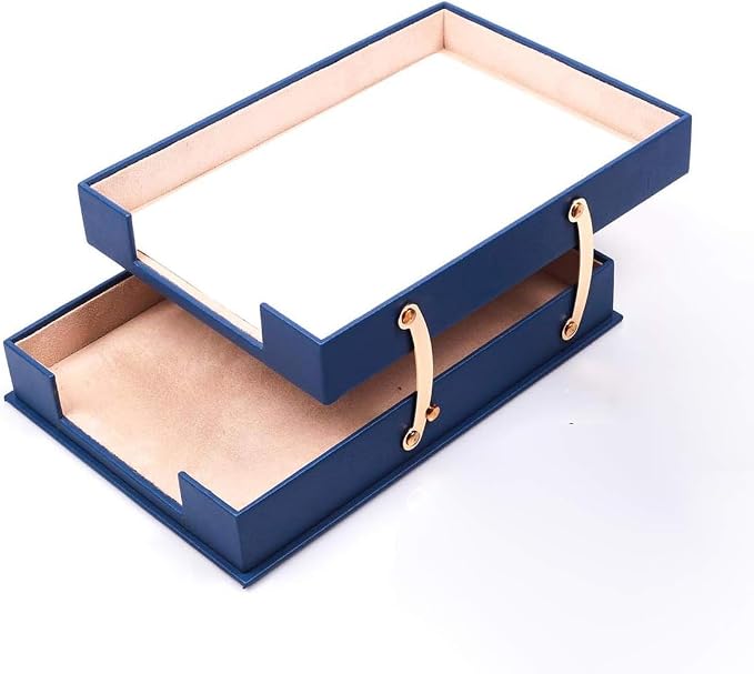 MOOGCO Bonded Set Luxury Leather Desk Pad & Desk Organization Essentials Desk Organizer Leather Desk Organizer (Blue)