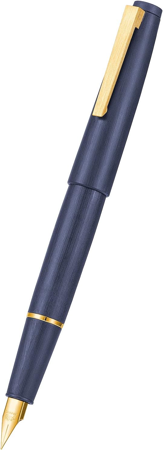 Jinhao 80 Denim Blue Fiber Brushed Fountain Pen, Iridium Extra Fine Gold Nib with Ink Converter, Classic Design Smooth Writing Pen (Gold Clip)