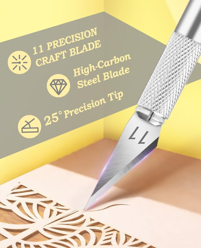 DIYSELF Exacto Knife Set with 20#11 Blades, Aluminum Handle, 6-Inch Ruler | Exacto Knife Kit for DIY, Art & Model Making, Hobby Knife Set for Crafters & Hobbyists, Aluminum Handle, Silver