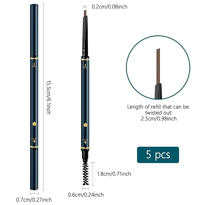 FeiCuiYun 5 Pcs Eyebrow Pencils for Women, Waterproof Professional Makeup Micro Brow Pencil, Dark Coffee Brow Kit with Eyebrow Brush, Ultra-Fine Mechanical Pencil, Vegan&Cruelty-Free (C05#Dark Coffee)