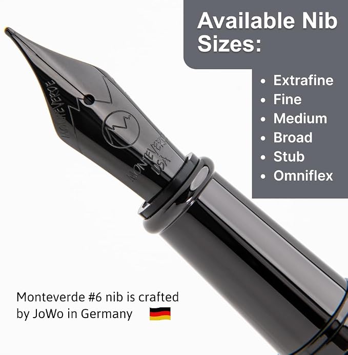 Monteverde USA Impressa Fountain Pen Black with 18 Karat Rose Gold Trim - Fine Point - JoWo German Nib