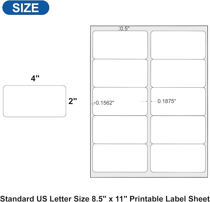 2" x 4" Shipping Address Labels for Laser Inkjet Printer, Mailing Label White for Package or Envelope, Printable Label Sheet 5163 8163 (50 Sheets 500 Labels)