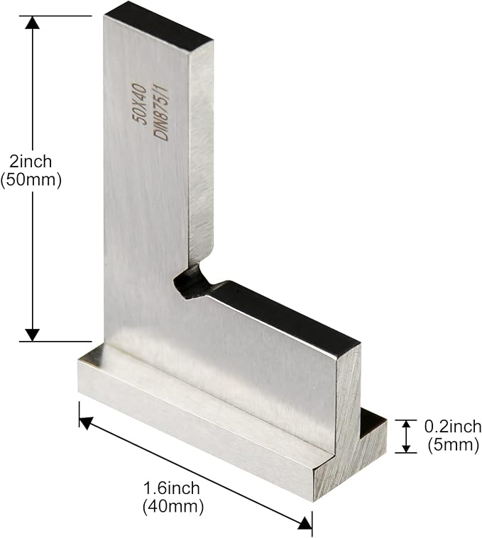 Precision Machinist Square 2 Inch Engineer Square 90 Degree Right Angle Ruler Ground Hardened Steel with Seat 2 x 1.6 Inch