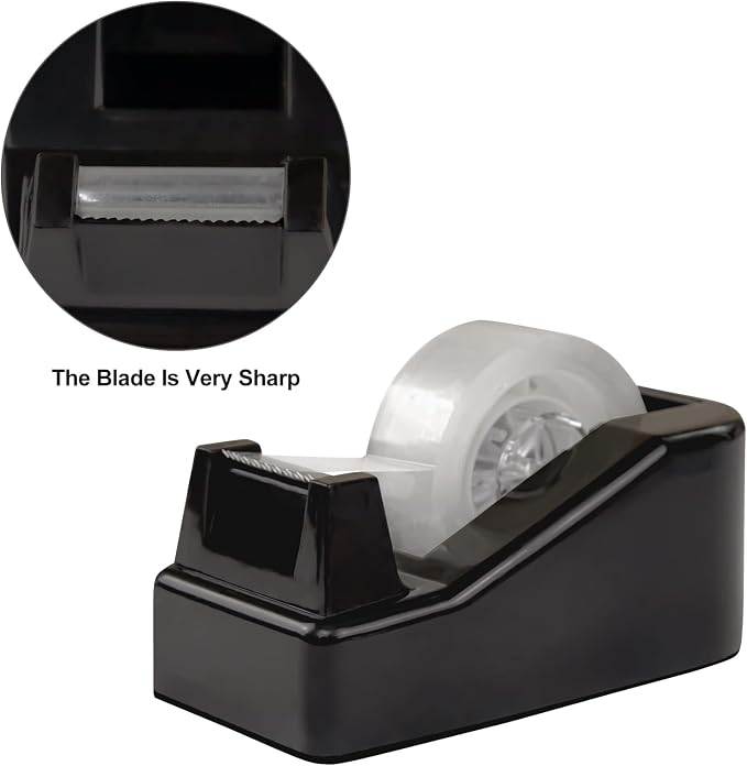 1Pcs Desktop Tape Dispenser Adhesive Roll Holder with Weighted Nonskid Base, Black (Tape not Included)